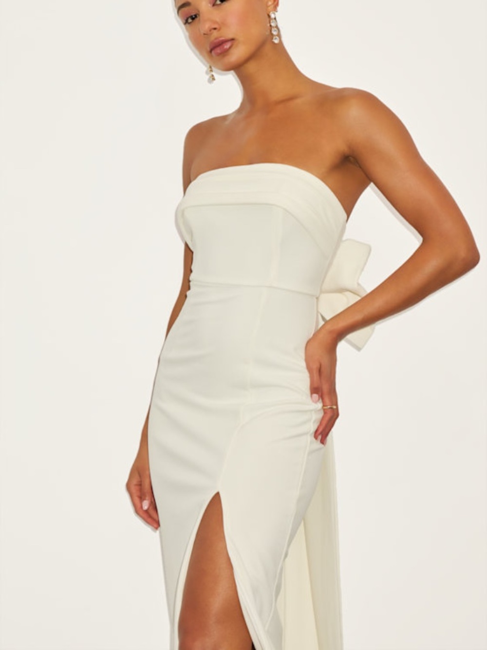 Lulus Fabulous Phenomenon White Strapless Bow Midi Dress - Size S